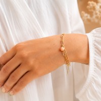 Bracelet chaine et sa perle de corail BRCORFROS001V