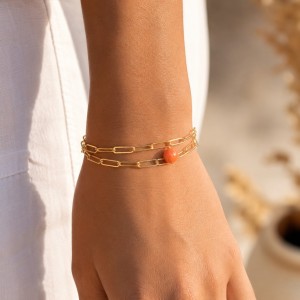 Bracelet chaine et sa perle de corail BRCORF0023V