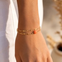 Bracelet chaine et sa perle de corail BRCORF0023V