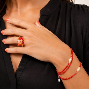 Bracelet en perles de corail et cornaline BRCORF0014A