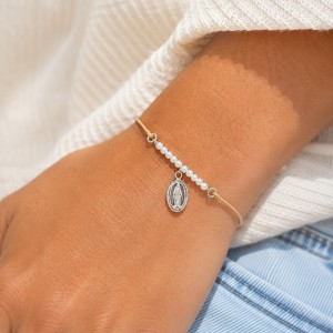 Bracelet fantaisie nacre et Madonna argent BRNACFT0016A