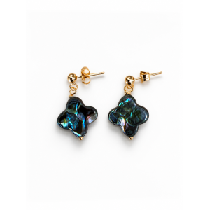 Boucles d’oreilles trèfles en nacre abalone et gold filled BONACF0056G