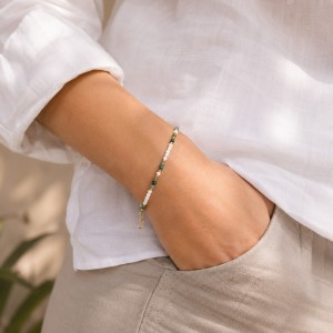 Bracelet en perle de nacre blanche et agate BRNACF0010G
