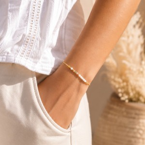 Bracelet en perle de nacre blanche et agate BRNACF0011G