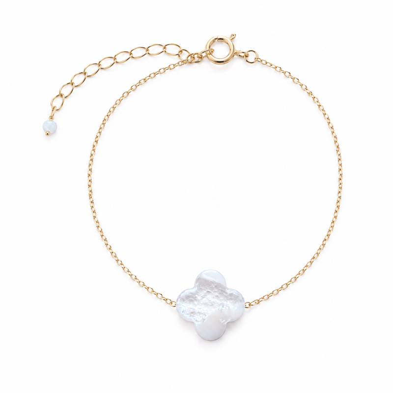 Bracelet trèfle en nacre blanche et gold filled BRNACF0064G