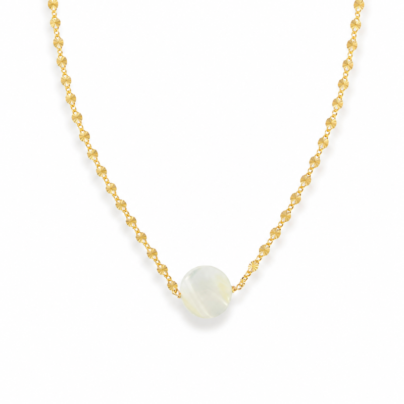 Collier chaine et sa pastille de nacre blanche CONACF0057G