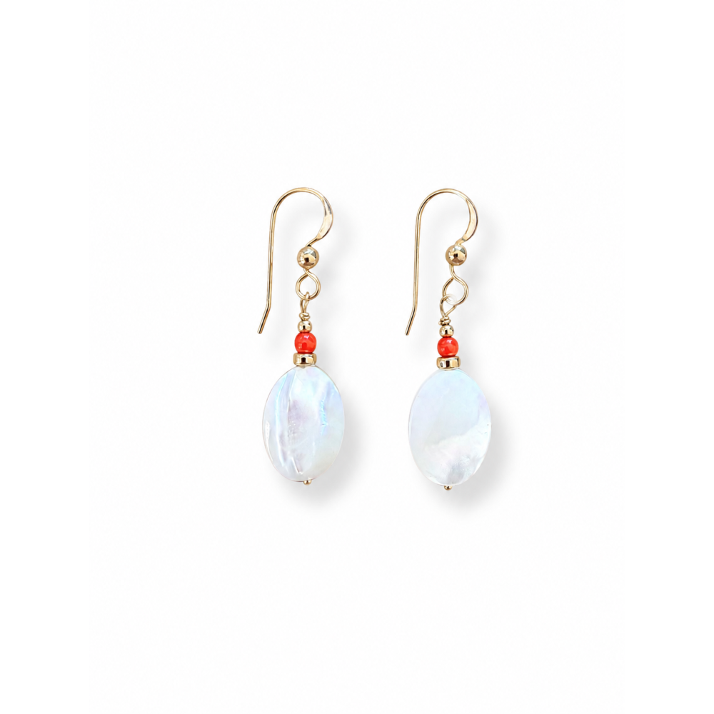 Boucles d’oreilles nacre blanche et corail rouge en gold filled BONACF0057G