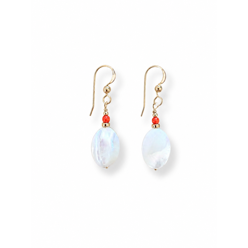 Boucles d’oreilles nacre blanche et corail rouge en gold filled BONACF0057G