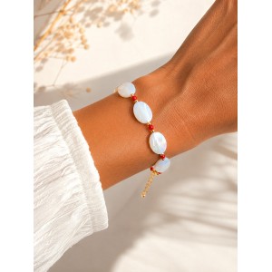 Bracelet nacre blanche et corail rouge en gold filled BRNACF0065G