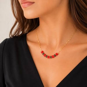 Collier rondelles de corail et tourmaline COCORF0085G