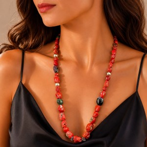 Collier en corail baroque et rubis zoisite COCORF0082A