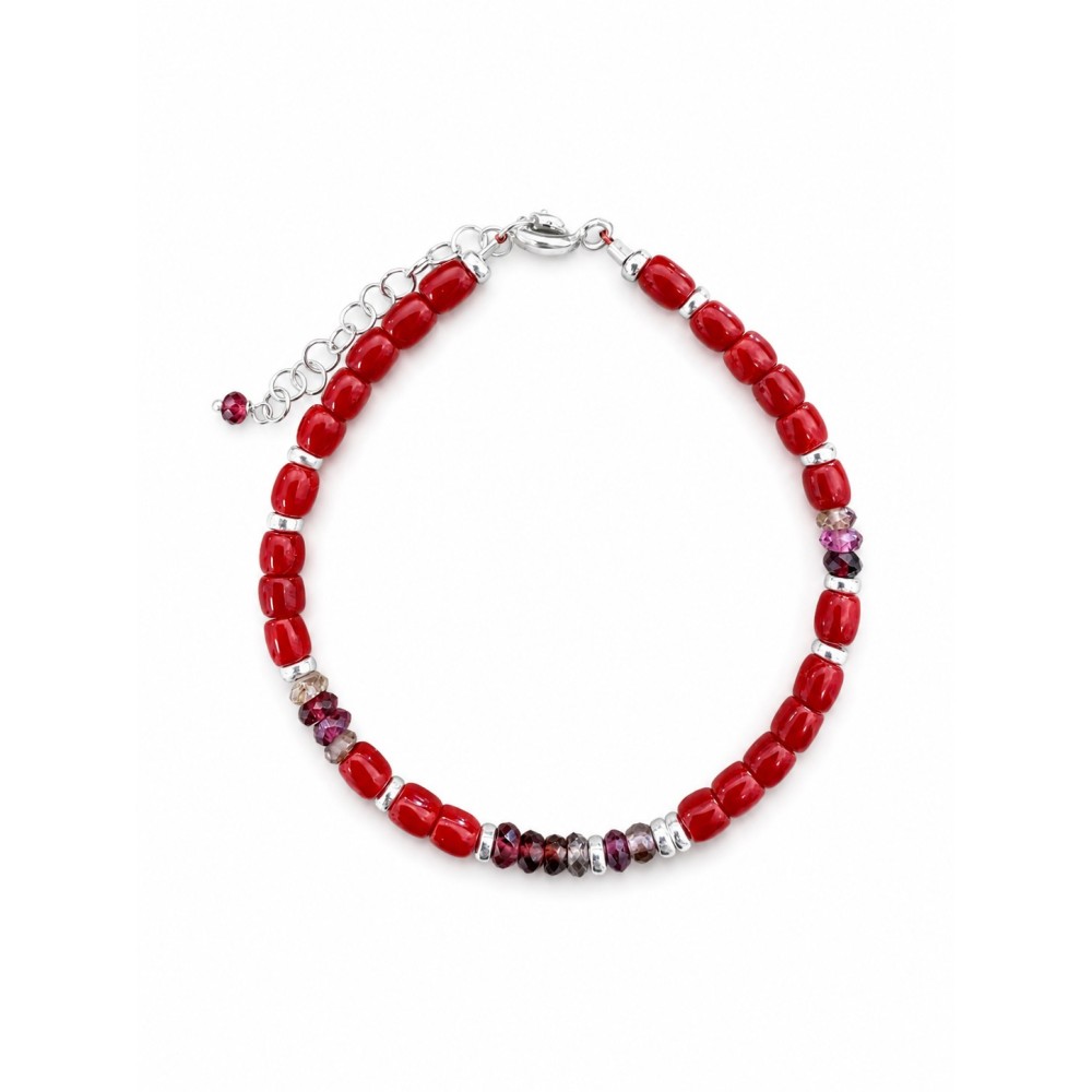 Bracelet en corail rouge, saphirs et argent massif BRCORF0094G