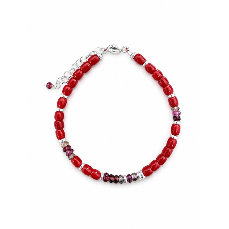 Bracelet en corail rouge, saphirs et argent massif BRCORF0094G