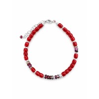 Bracelet en corail rouge, saphirs et argent massif BRCORF0094G