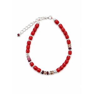 Bracelet en corail rouge, saphirs et argent massif BRCORF0094G