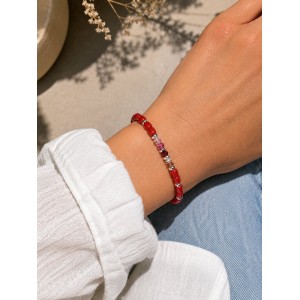 Bracelet en corail rouge, saphirs et argent massif BRCORF0094G