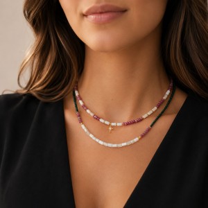 Collier nacre blanche et rubis rouge CONACF0053G