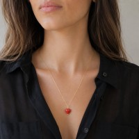 Collier avec cœur en corail rouge COCORF0068G