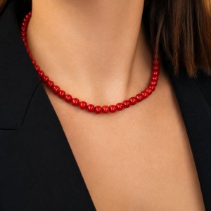 Collier perles de corail rouge véritable COCORF001O