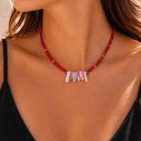 Collier en corail et opale rose COCORF0065A