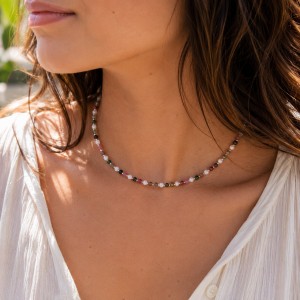 Collier perles de nacre et de tourmaline CONACF0043A