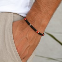 Bracelet homme en pierre de lave, corail rouge et argent BRCORH0033A