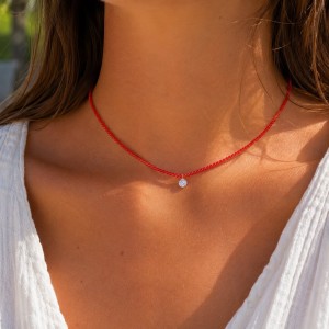 Collier perles de corail et Swarovski  COCORF0058G
