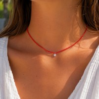 Collier perles de corail et Swarovski  COCORF0058G