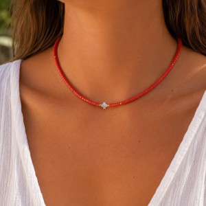 Collier en perles Heishi de corail rouge COCORF0057G
