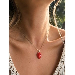 Coeur en corail rouge monté sur Or PDCORF0032O