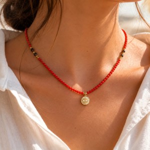 Collier perles de corail et œil de tigre COCORF0053G