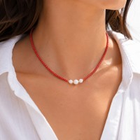 Collier en corail rouge et perles de nacre COCORF0042G