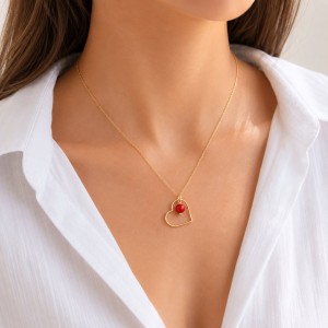 Collier cœur et perle de corail COCORF0040G