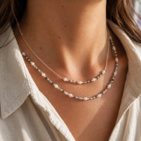 Collier en nacre blanche et agate CONACF0031A