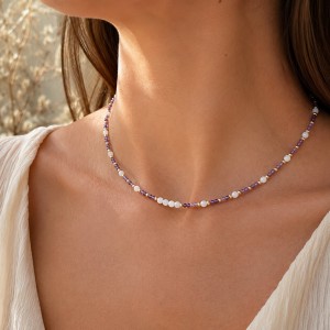 Collier perles de nacre blanche et améthyste CONACF0027G
