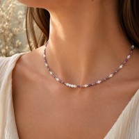 Collier perles de nacre blanche et améthyste CONACF0027G