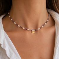 Collier en nacre blanche et améthyste CONACF0026V