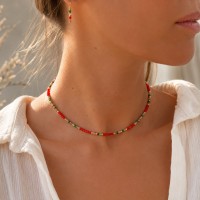 Collier perles de corail rouge et pierres COCORF0033G