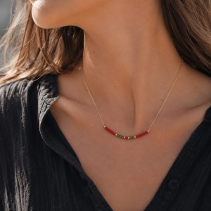 Collier en corail rouge et agate COCORF0034G