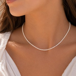 Collier en perles rondes de nacre blanche CONACF0021A