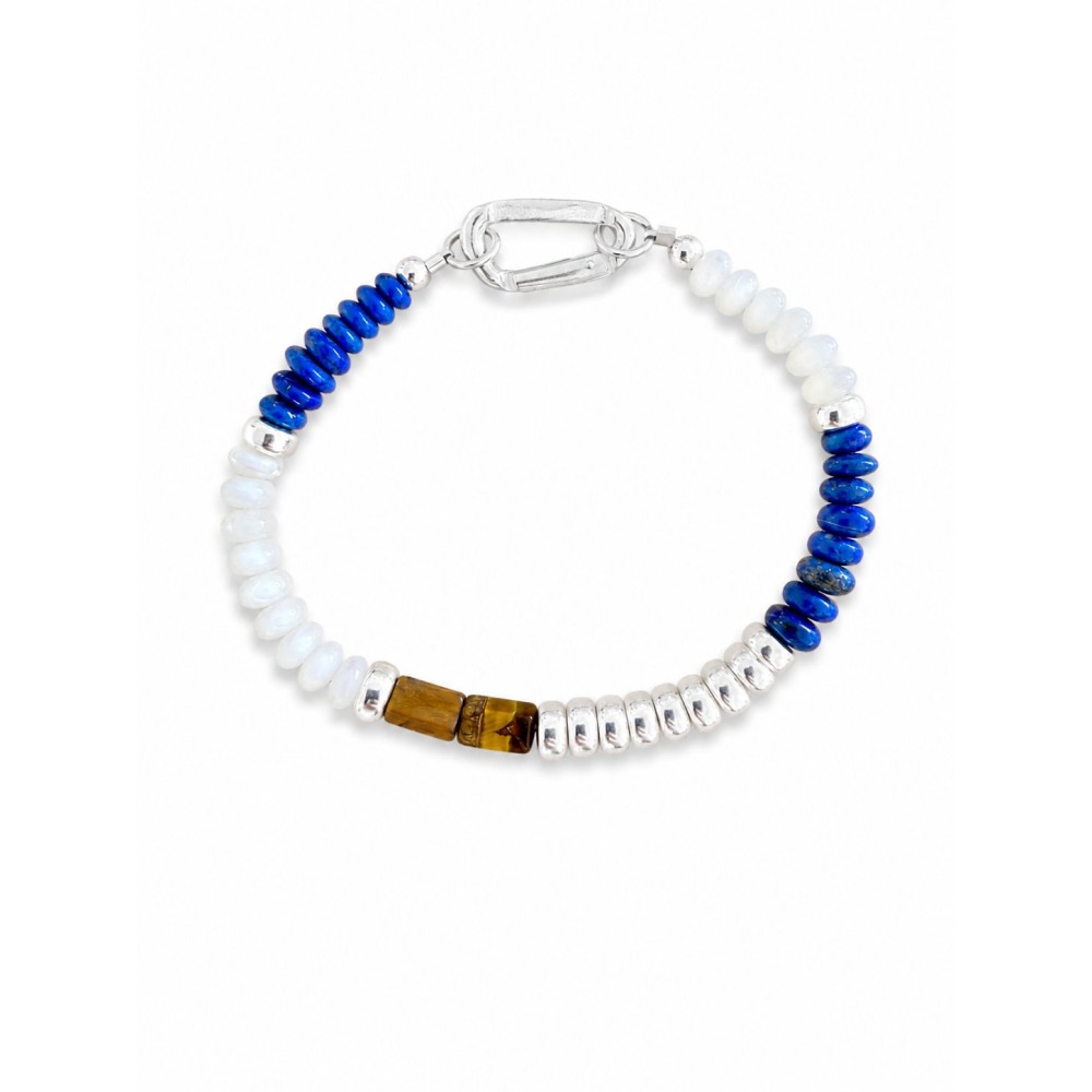 Bracelet rondelles de nacre, argent et lapis lazuli BRNACH0023A