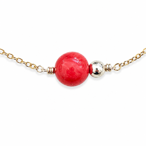 Bracelet en gold filled, corail rouge et perle gold filled BRCORF0095G