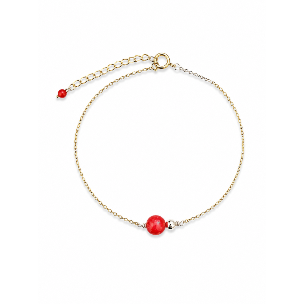 Bracelet en gold filled, corail rouge et perle gold filled BRCORF0095G