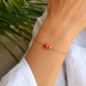 Bracelet en gold filled, corail rouge et perle gold filled BRCORF0095G