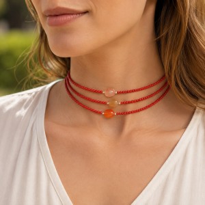 Collier en corail rouge et cornaline COCORF0024A