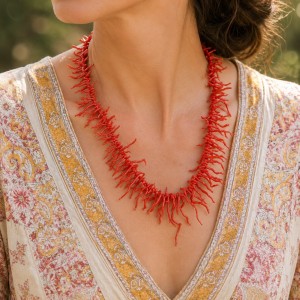 Collier branches de corail rouge  COCORF0017A