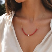 Collier en corail et carré de nacre COCORF0013G
