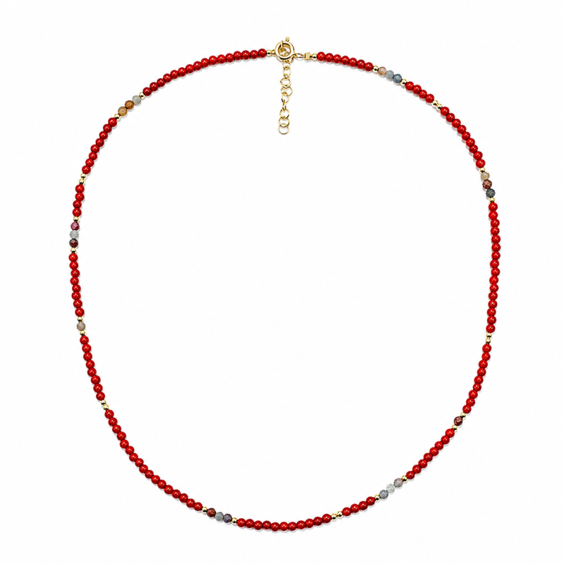 Collier en corail et Rubis-Saphir COCORF0012G