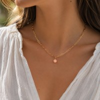 Collier chaine et perle de corail rose COCORFROS002G