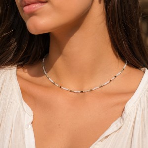 Collier perle de nacre blanche et agate CONACF0010G